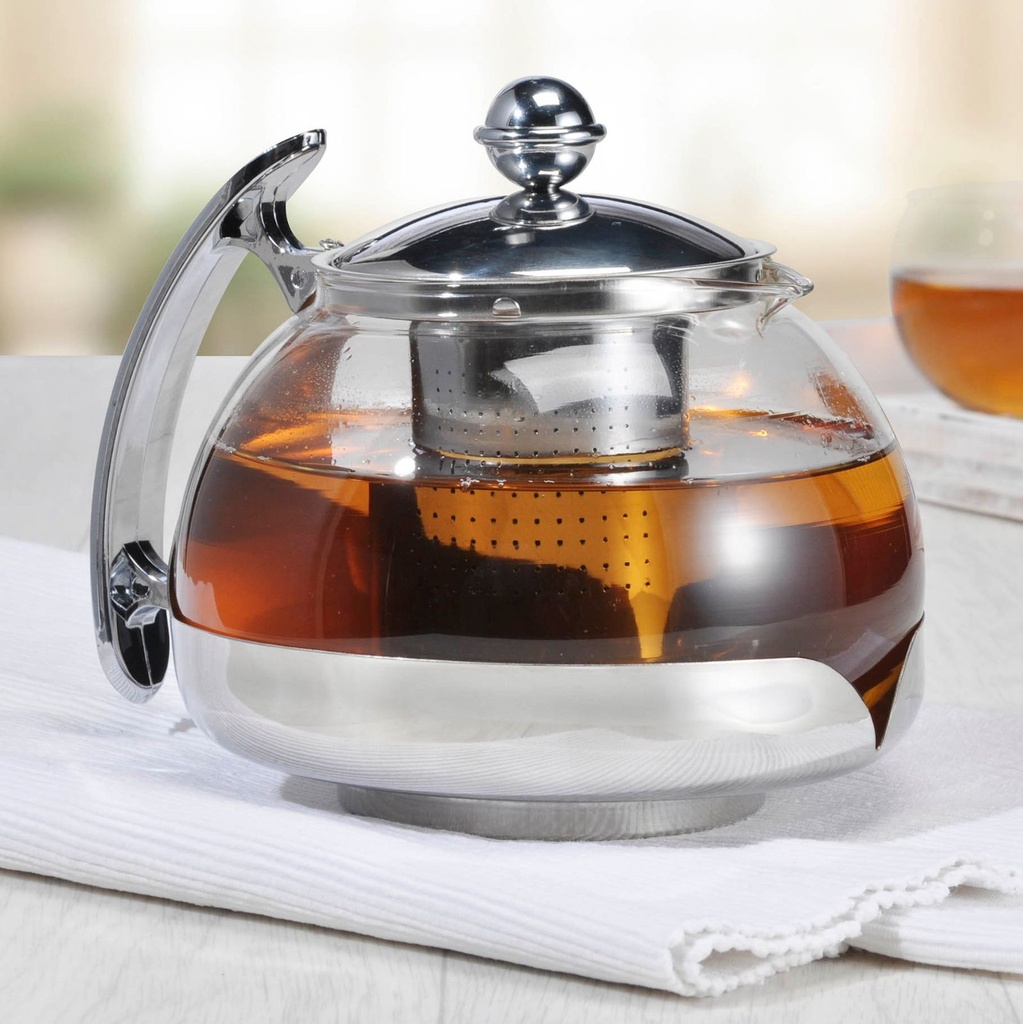 Edelstahl Teekanne Glas Teekocher ca. 1,2L