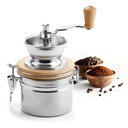 Kaffeemühle mit Keramikmahlwerk mit Auffangbehälter 500 ml aus Edelstahl & Holz