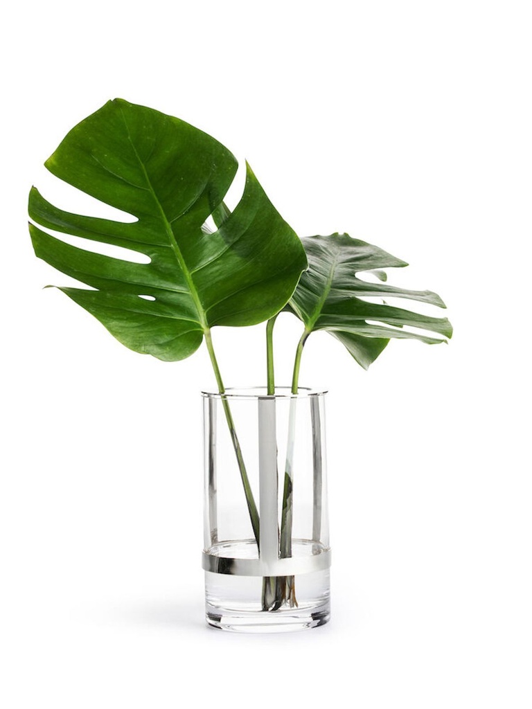 Höhenverstellbare Vase aus mundgeblasenem Glas mit Metallakzenten
