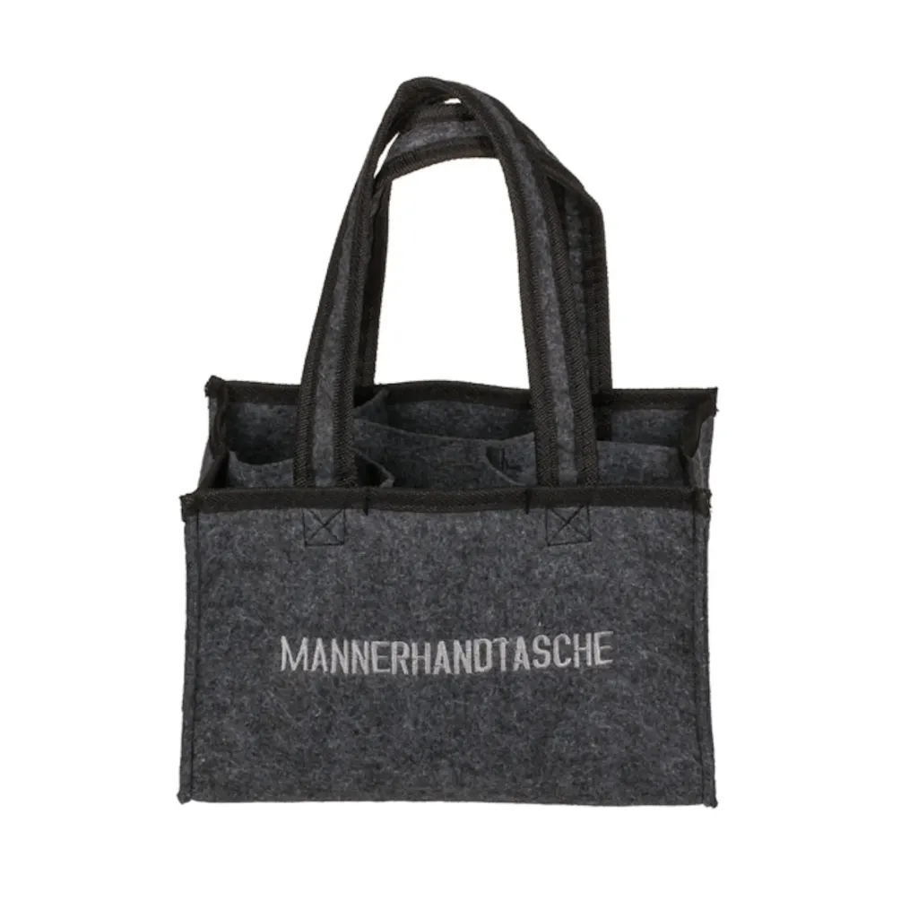 Flaschentasche Grau Filz 6 Fächer Männerhandtasche Tragetasche