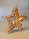 Deko Holzstern 24cm mit Engel und Tannen Motiv, 7 LED warmweiß